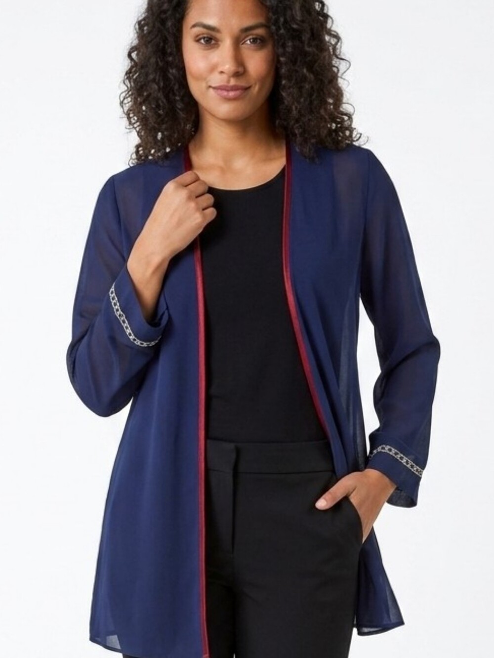 Elegant Blue Open-Front Women's Sheer Cardigan - Kimono